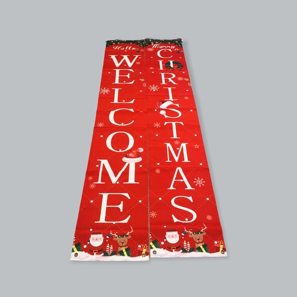 NWT HELLO WELCOME MERRY CHRISTMAS OUTDOOR BANNERS - Picture 4 of 5
